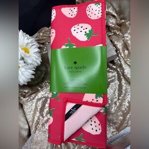 2 Kate Spade Pink Strawberries on Red Reversible Dish Drying Mats 16x22 Berry
